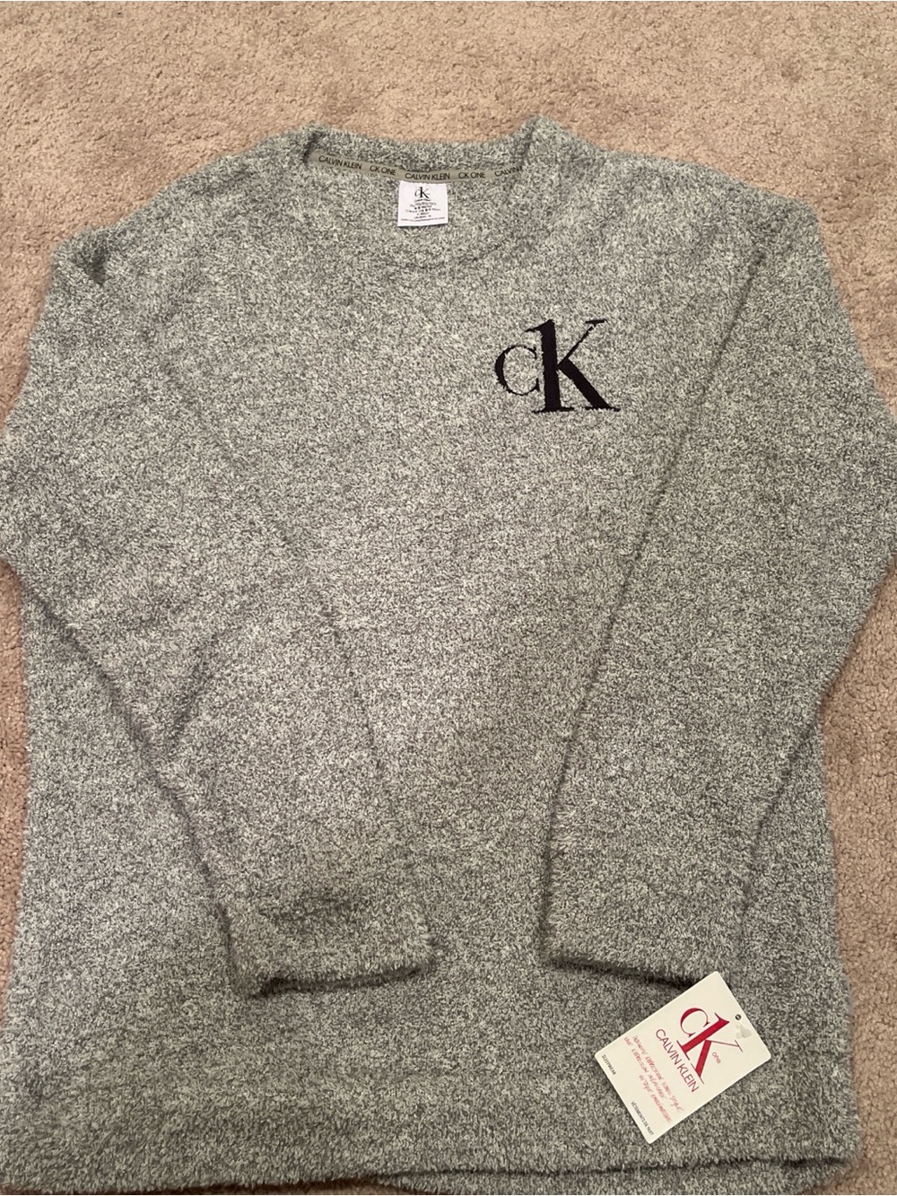 Calvin Klein Men's Light Gray Crewneck Sweater with CK Chest Logo